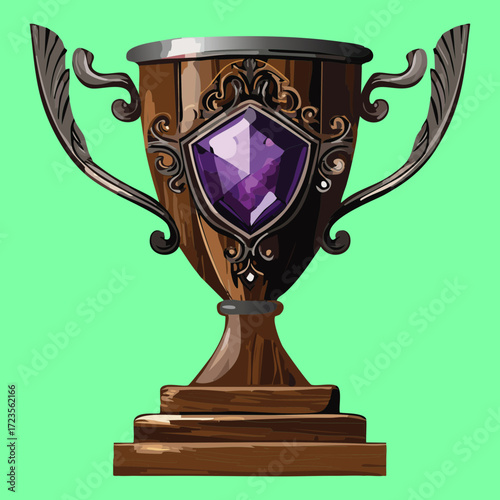  Elegant dark bronze trophy with a sparkling purple jewel, symbolizing a prestigious reward for success