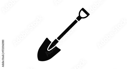 Simple black and white illustration of a garden digging tool silhouette