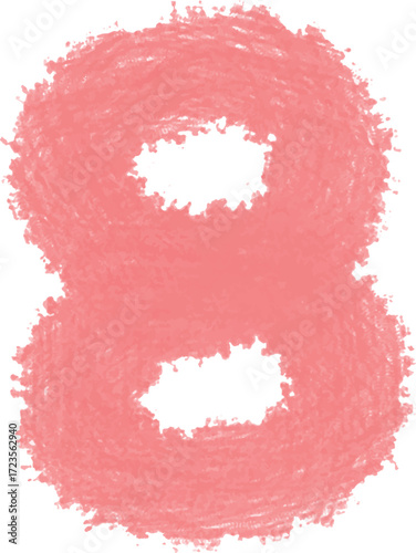 Bold red number eight paint splash with artistic grunge brush texture, abstract ink style digit design for modern typography and creative artwork.