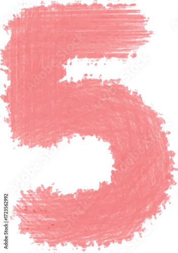 Bold red number five paint splash with artistic grunge brush texture, abstract ink style digit design for modern typography and creative artwork.