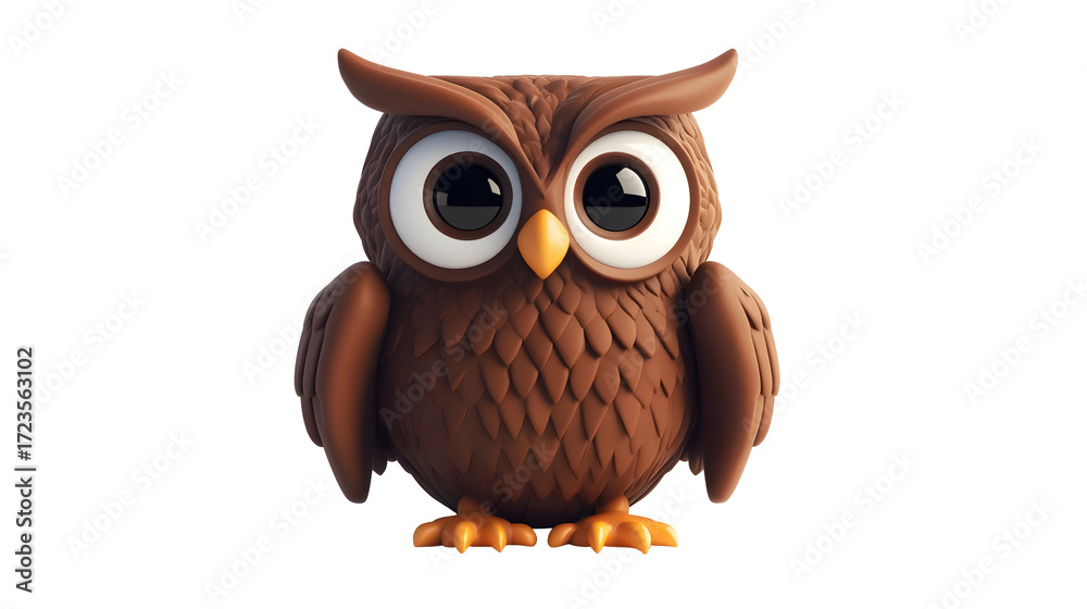 Fototapeta premium Cute Cartoon Owl Figurine on White Background