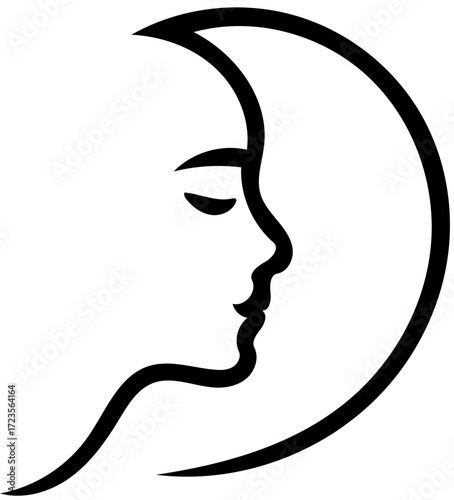 Vector black silhouette of a beautiful woman in profile with flowing hair