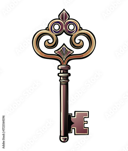 Ornate old key with a unique rustic design, symbolizing forgotten secrets and historical access

