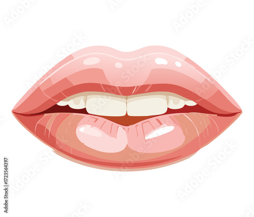 Close-up of natural-looking lips and healthy teeth, showing a subtle smile and perfect alignment, emphasizing oral hygiene and beauty	