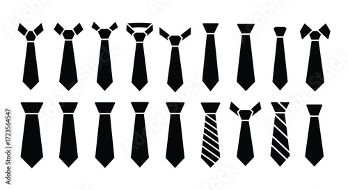 Collection of various neckties displayed in a minimalist black silhouette