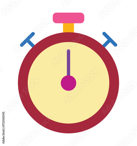 Colorful stopwatch icon for measuring time, speed, and deadlines. A simple flat illustration for sports or business concepts.