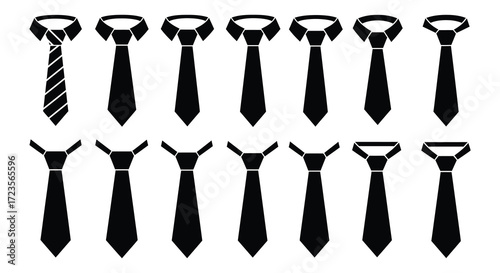 Collection of various neckties in a simple black and white silhouette