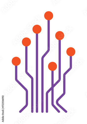 Abstract digital circuit board icon with connection nodes. A symbol for technology, data networks, and communication systems.