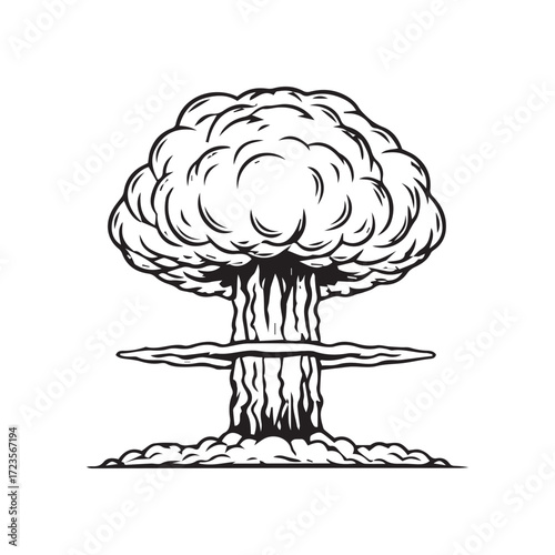 A stylized graphic illustration of a mushroom cloud explosion.