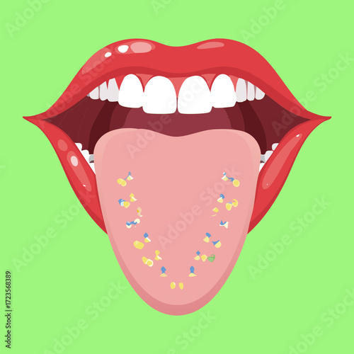 Open Mouth View Showing Tongue with Detailed Vascular Network, Nerves, and Blood Supply	