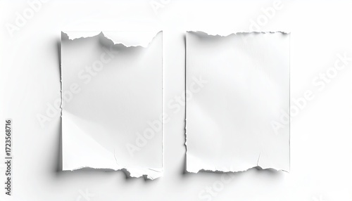 Wallpaper Mural Two square pieces of white paper, torn at the edges, lie on a white background, slightly overlapping.  Shadows suggest texture and dimension Torontodigital.ca