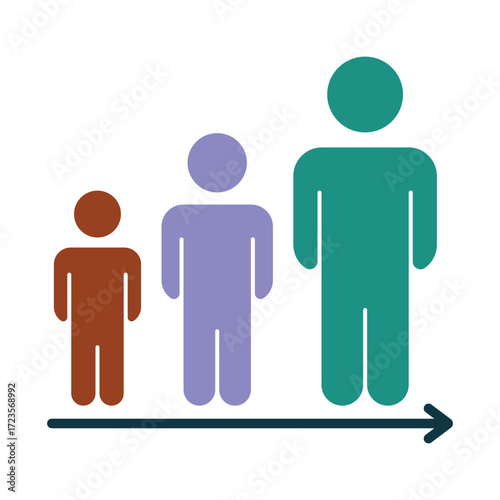 Infographic element showing the stages of human development or population growth. A flat design concept of people growing over time.