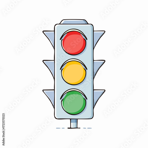 A simple illustration of a traffic light showing red, yellow, and green lights.