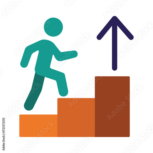Career growth and success icon with a person climbing stairs. Symbolizes progress, promotion, and personal development.