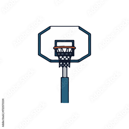 Illustration of a basketball hoop with a backboard, net, and pole, isolated on a white background.