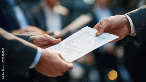 Medium shot showing hands exchanging international documents with compliance forms in focus highlighting secure crossborder B2B transactions.