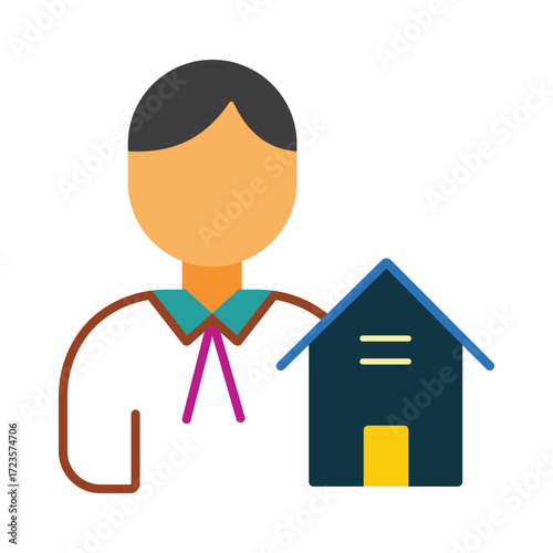 Real estate agent or realtor icon with a house symbol. Flat design graphic for property, mortgage, and home ownership concepts.