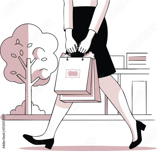 Woman Walking with Shopping Bags in City Street Fashion and Lifestyle