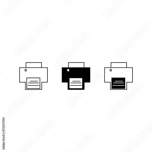 This image shows three simple, stylized icons of printers in black and white.