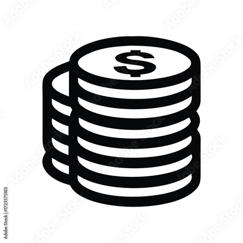 Black and White Coin Stack Icon for Finance and Investment