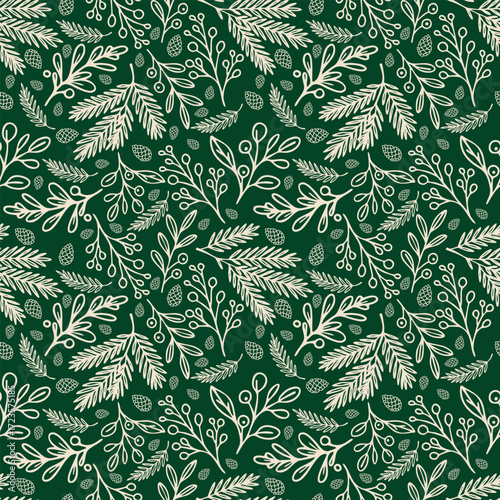 Festive Evergreen Foliage Seamless Pattern for Holiday Designs