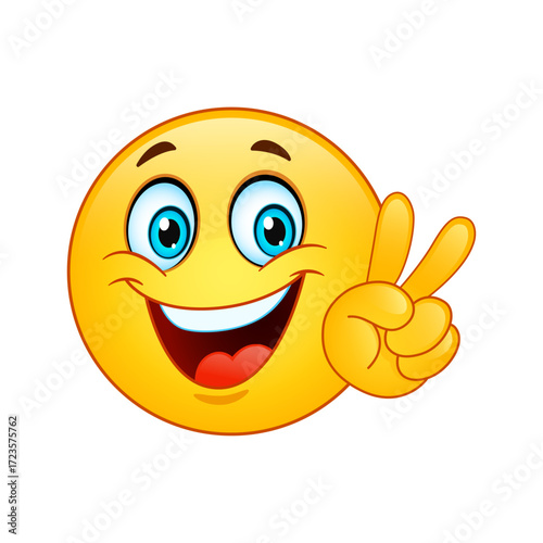 Happy smiling emoji showing a peace sign or victory sign vector illustration