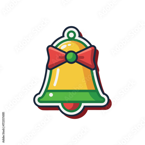 Christmas Bell Icon with Ribbon – Festive Holiday Vector Illustration