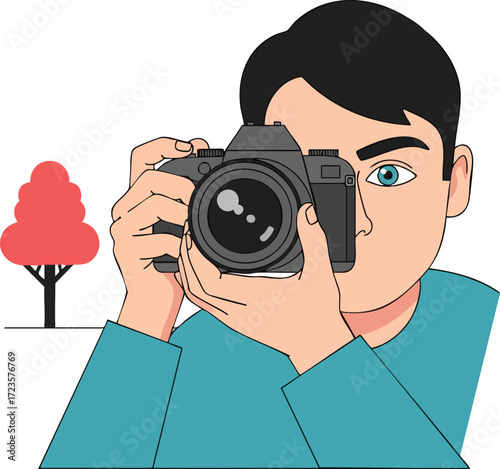 Photographer Taking Photo Outdoors Vector Illustration Artistic Concept Professional Photography