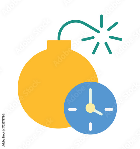 Time bomb icon with a clock. A colorful symbol for a pressing deadline, urgent task, or a crisis with a countdown.