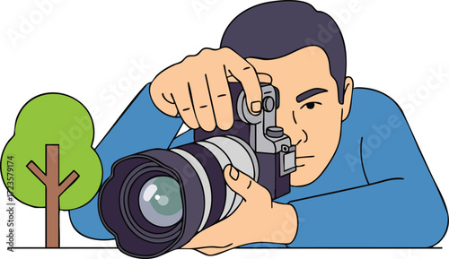 Professional Photographer Capturing Nature Scene Illustration