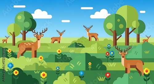 Deer in nature flat design.