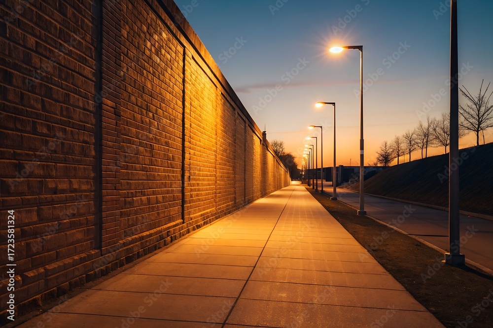 Fototapeta premium Illuminated Pedestrian Path at Dusk