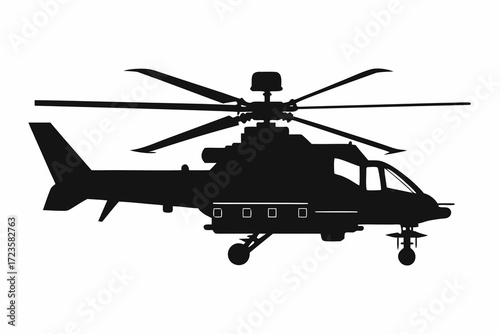 Attack helicopter vector silhouette on white background