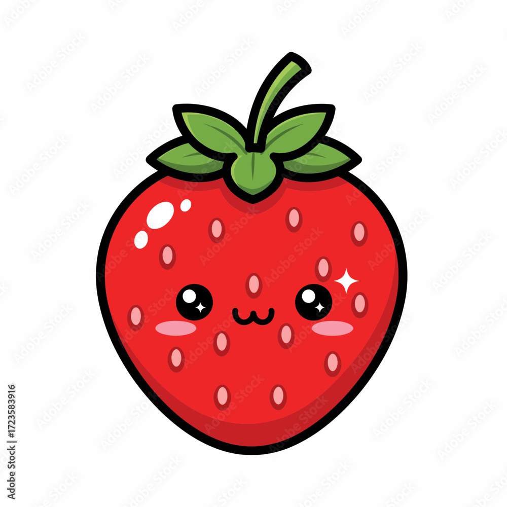 Obraz premium Adorable Strawberry Cartoon Character with Sparkling Eyes and Sweet Smile.