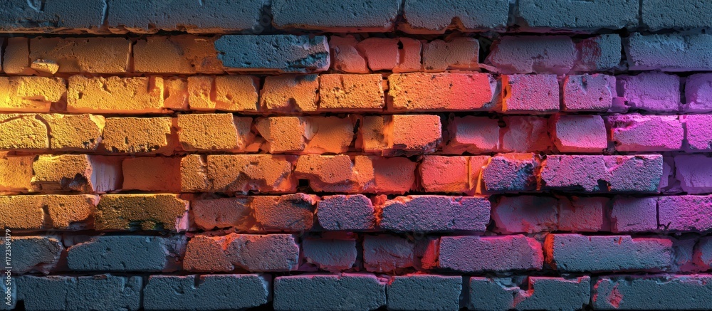 Fototapeta premium Vibrant Brick Wall Texture: Neon Hues and Rustic Charm