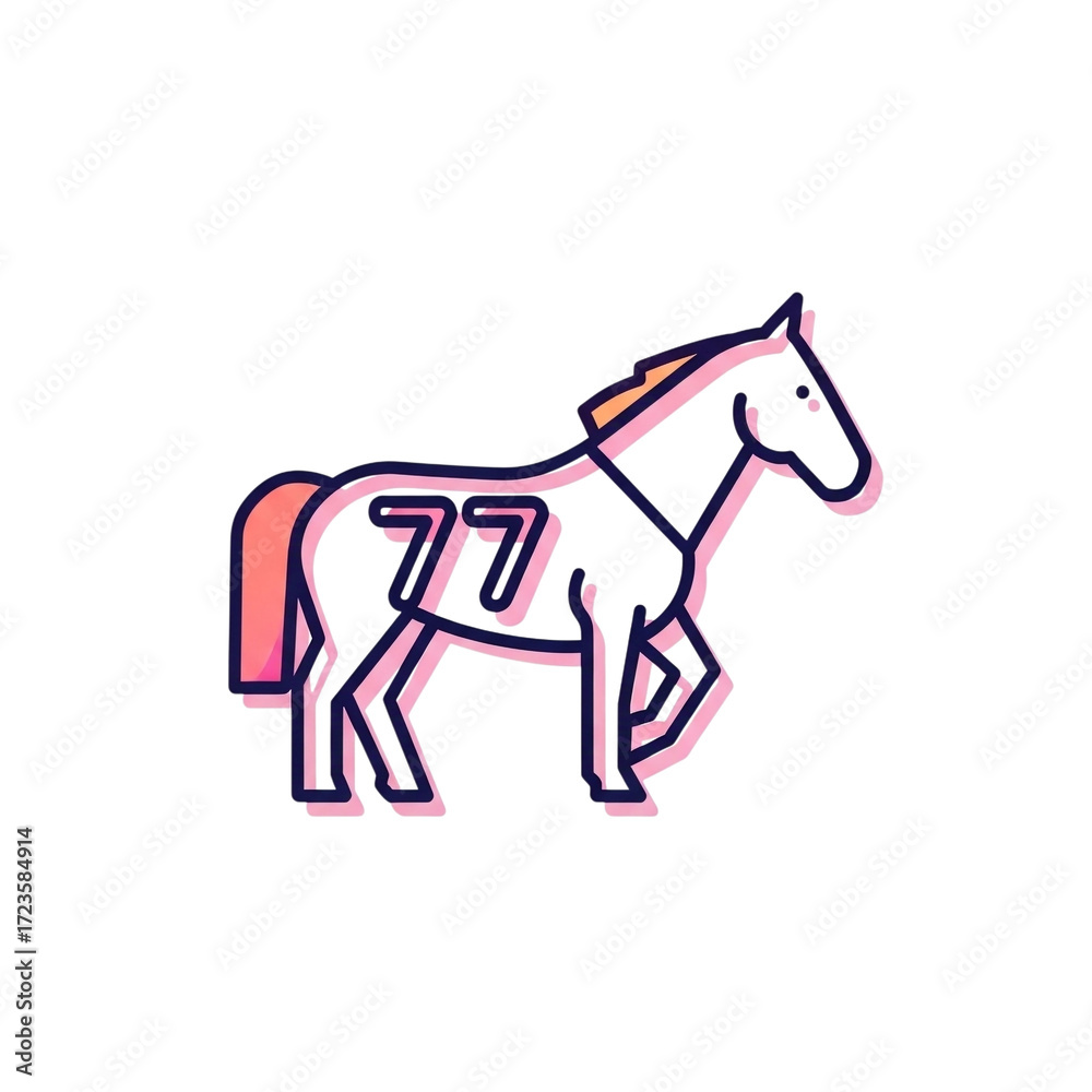Obraz premium 3d icon of stylized illustration of a horse with the number 77 on its side isolated on transparent background