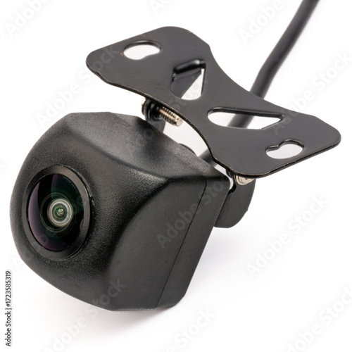 car front and rear view video camera on white background