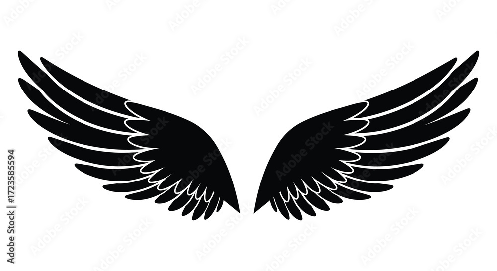 Obraz premium Dramatic black wings spread wide against a white background silhouette
