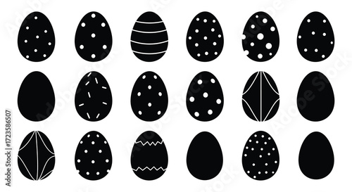 An assortment of patterned easter eggs in a minimalist design silhouette