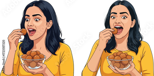 Indian girl having rasgulla vector illustration