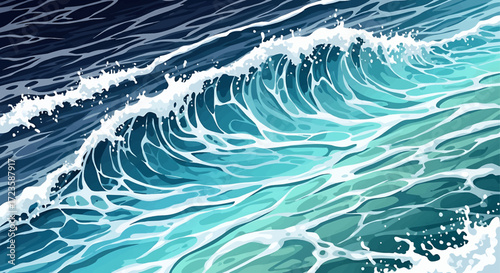Close-up view of powerful ocean waves with foamy crests and deep teal water.