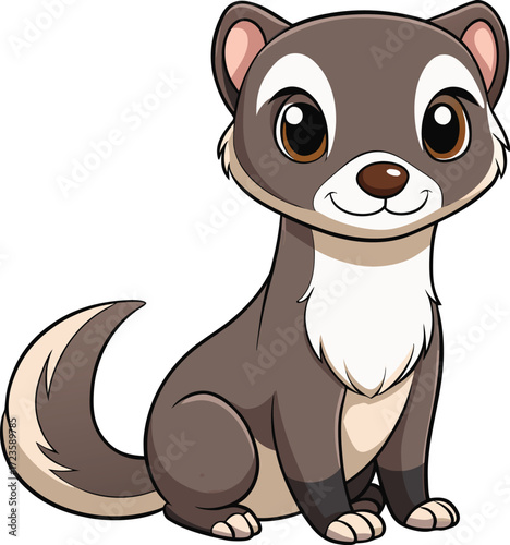Cute cartoon ferret with big eyes and bushy tail animal