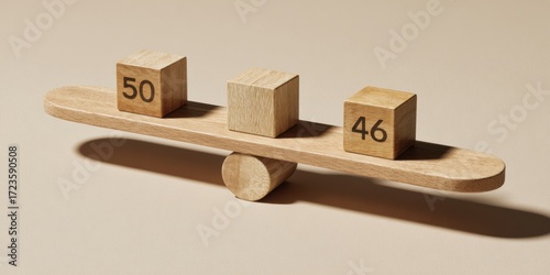 Wooden balance scale with numbers
