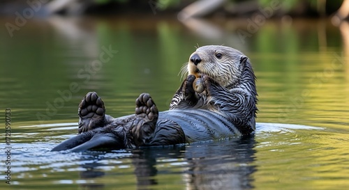 Otter Floating and Eating.