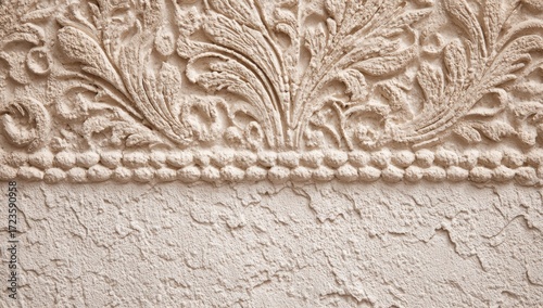 Beige textured wall with ornate relief design