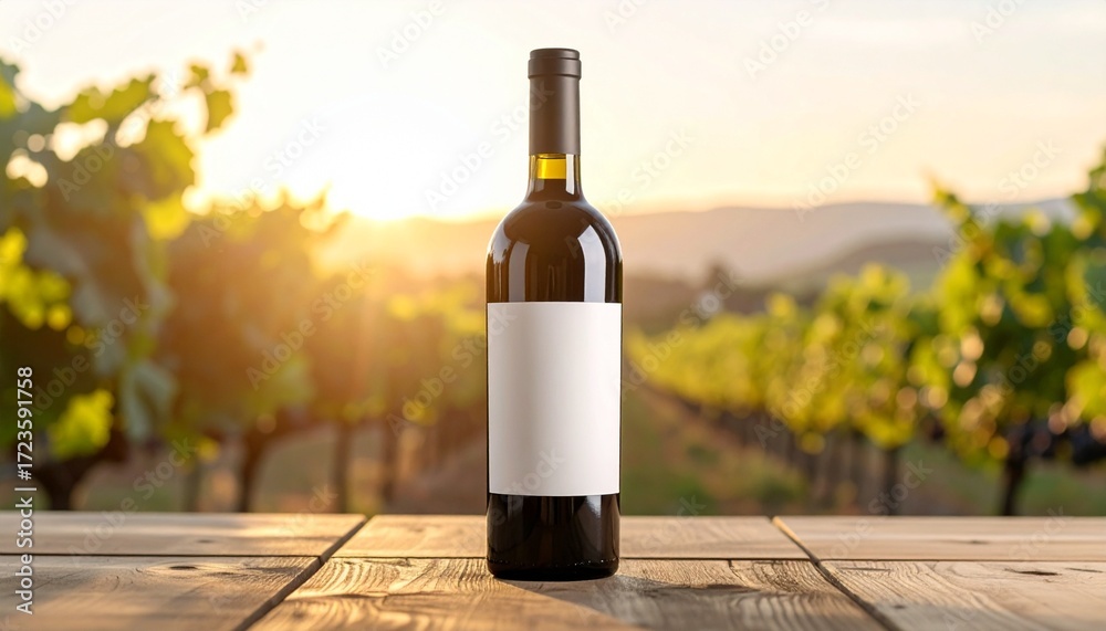 Fototapeta premium Sunset Sip A Bottle of Wine at the Vineyard's Edge