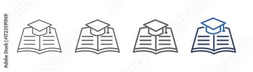 
outline icon set educational with book and toga hat design