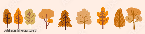 Fall harvest doodle vector in autumn abstract illustration of seasonal trees, created for thanksgiving cards, warm rustic posters or cozy home decoration.