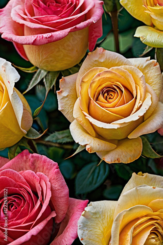Vibrant Multicolored Roses in Full Bloom – Natural Close-Up Floral Composition Captured in Soft Daylight with High-End Camera for True-to-Life Detail and Rich, Authentic Colors.