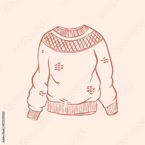 Autumn fall vector illustration with abstract thanksgiving warm doodle design for knitted sweater icon, ideal for fashion poster and cozy seasonal outfit by rustic hand drawn style.